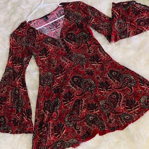 Floral Bohemian Style Dress with Bell Sleeves